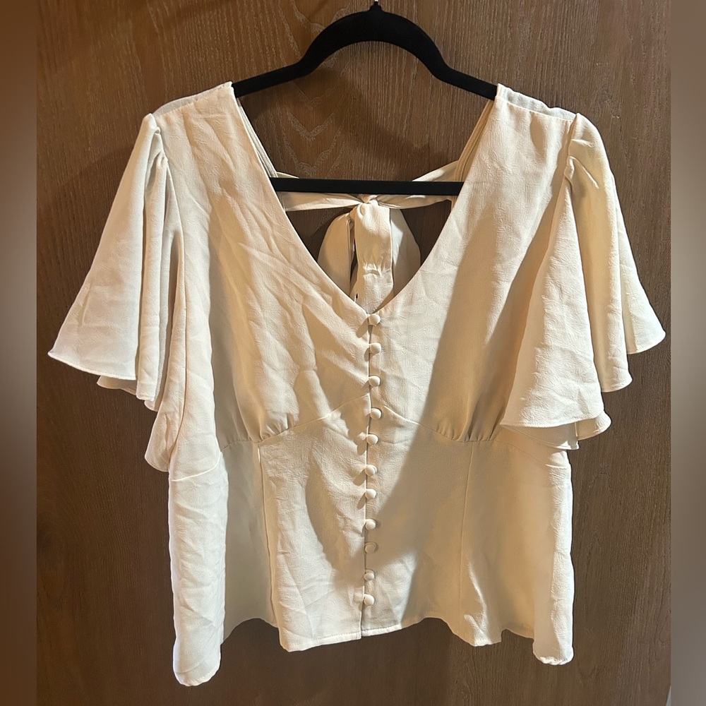 Unique Vintage Cream Blouse with Button Detail - Size 2XL - NWT